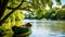 Wooden rowing boat on a calm lake