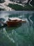 Wooden rowing boat panorama at Lago di Braies Pragser Wildsee alpine mountain lake Dolomites alps South Tyrol Italy