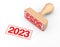Wooden Rubber Stamp with 2023 New Year Sign. 3d Rendering