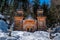 Wooden Russian orthodox chapel dedicated to Saint Vladimir on a sunny winter day