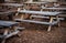 Wooden rustic benches/outdoor restaurant patio