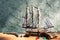 Wooden sail ship toy model