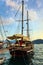 wooden sailboat cruise ship near the pier Turkish coast