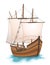 Wooden sailing ship on white illustration
