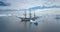 Wooden sailing yacht travel in Antarctica, aerial