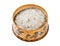 wooden salt cellar with seasoned salt with spices