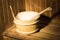 Wooden sauna bucket and spoon