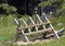 Wooden sawhorse in the backyard