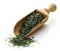 Wooden scoop with green tea Yame Gyokuro