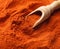 Wooden scoop with red paprika powder closeup