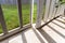 Wooden screen door on back porch