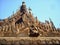 wooden sculptures on a temple roof in vietnam