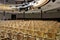 Wooden seats in an empty theater hall