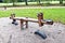Wooden seesaw in the park, playground