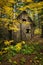 Wooden shack with fall foliage