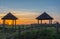 Wooden sheds by a beautiful sunset in Mastbos forest, in the dutch city Breda