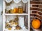 Wooden shelf with dishes