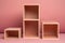 Wooden shelfs on pink background,  Minimalism concept