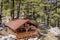 Wooden shelter made for the shepherd`s to rest in when they take their animals to the mountains to graze in summer in the mountain