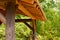 Wooden shelter at park near forest edge in summer