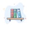 Wooden shelve with books. Bookshelf outline illustration. Wall bookcase line vector concept.