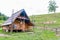 Wooden shepherd`s hut in the mountains