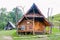 Wooden shepherd`s hut in the mountains