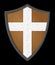 Wooden Shield with Cross and Metal Edging. Crusader Shield. Vector