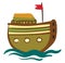 A wooden ship with red flag vector or color illustration