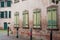 Wooden shutters on stoned facade