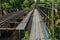 Wooden sidewalk side of railway bridge over the canal