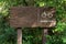 Wooden sign of a bicycle parking green on forest background. copy space for adjust your text or message