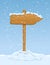 Wooden sign with falling snow