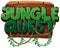 Wooden sign with word jungle quest on white background