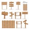 Wooden signages and direction signs vector icons set