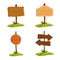 Wooden signboard set. Collection of various sign