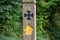 Wooden signpost with cross