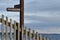 Wooden signpost for Fife Coastal Path at Leven Beach in Fife