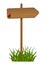 Wooden signpost with green grass