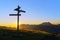 Wooden signpost in Saibi with view of Anboto mountain