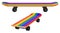 Wooden skateboard with rainbow coloring and black wheels