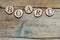 Wooden slices on wooden table, word board