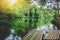 wooden small raft floating on canal