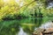 wooden small raft floating on canal