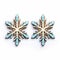 Wooden Snowflake Earrings With Blue Accents On White Background