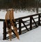 Wooden Snowshoes against a foot bridge Wild River State Park Taylors Falls Minnesota