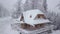 Wooden snowy house in woodland