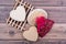 Wooden Soap Holder with a Heart shaped Goat milk Soap, Natural loofah sponge and dried roses on wood