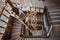 Wooden spiral staircase decorated with festive decor