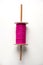 Wooden Spool or chakri/reel/fikri with pink or white thread